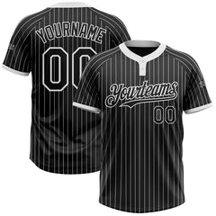 Maxcorners Custom Black White Pinstripe White Two-Button Unisex Softball Jersey LM0609
