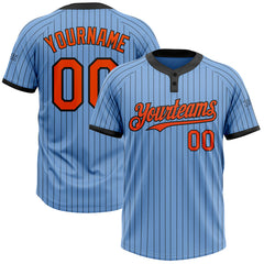 Maxcorners Custom Light Blue Black Pinstripe Orange Two-Button Unisex Softball Jersey LM0609