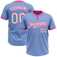 Maxcorners Custom Light Blue Pink Pinstripe White Two-Button Unisex Softball Jersey
LM0609