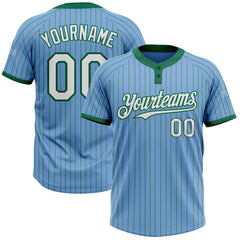 Maxcorners Custom Light Blue Kelly Green Pinstripe White Two-Button Unisex Softball Jersey
LM0609