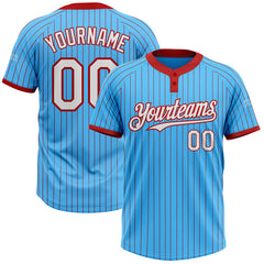 Maxcorners Custom Sky Blue Red Pinstripe White Two-Button Unisex Softball Jersey LM0609