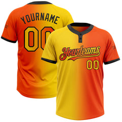 Maxcorners Custom Orange Yellow-Black Gradient Fashion Two-Button Unisex Softball Jersey LM0609