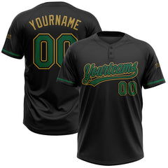 Maxcorners Custom Black Kelly Green-Old Gold Two-Button Unisex Softball Jersey LM0609