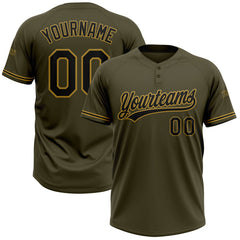Maxcorners Custom Olive Black-Old Gold Salute To Service Two-Button Unisex Softball Jersey LM0609