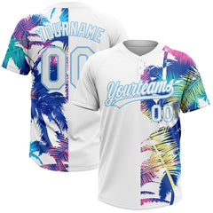 Maxcorners Custom White Light Blue 3D Pattern Hawaii Palm Trees Two-Button Unisex Softball Jersey
LM0609