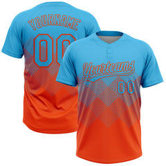 Maxcorners Custom Sky Blue Orange 3D Gradient Square Shape Two-Button Unisex Softball Jersey
LM0609