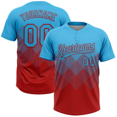 Maxcorners Custom Sky Blue Red 3D Gradient Square Shape Two-Button Unisex Softball Jersey
LM0609