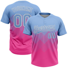 Maxcorners Custom Light Blue Pink-White 3D Gradient Square Shape Two-Button Unisex Softball Jersey
LM0609