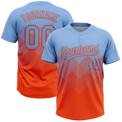 Maxcorners Custom Light Blue Orange 3D Gradient Square Shape Two-Button Unisex Softball Jersey
LM0609