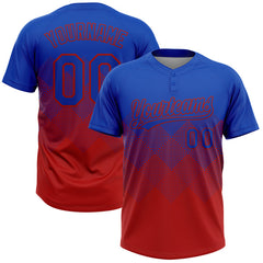 Maxcorners Custom Thunder Blue Red 3D Gradient Square Shape Two-Button Unisex Softball Jersey
LM0609