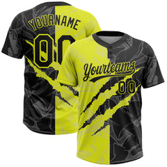 Maxcorners Custom Graffiti Pattern Black-Neon Yellow 3D Scratch Two-Button Unisex Softball Jersey LM0609