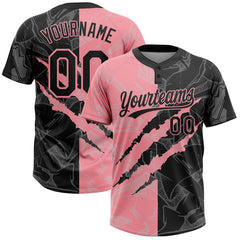 Maxcorners Custom Graffiti Pattern Black-Medium Pink 3D Scratch Two-Button Unisex Softball Jerseys LM0609