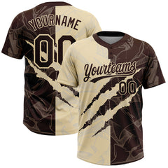 Maxcorners Custom Graffiti Pattern Brown-Cream 3D Scratch Two-Button Unisex Softball Jersey LM0609