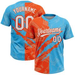 Maxcorners Custom Graffiti Pattern White Sky Blue-Orange 3D Scratch Two-Button Unisex Softball Jersey LM0609