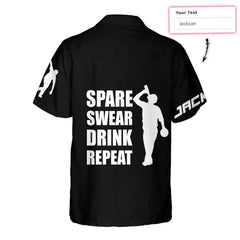 Maxcorners Customized Name Spear Swear Drink Repeat Bowling Hawaiian Shirt