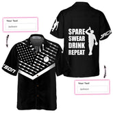 Maxcorners Customized Name Spear Swear Drink Repeat Bowling Hawaiian Shirt