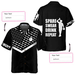 Maxcorners Customized Name Spear Swear Drink Repeat Bowling Hawaiian Shirt
