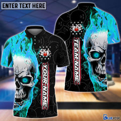 Maxcorners Bowling Fire Skull Art Multicolor Option Customized Name 3D Shirt