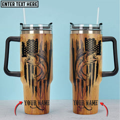 Maxcorners Custom Name Fishing USA Flag Wooden Pattern Handle Cup