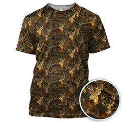 Maxcorners Deer Pattern Polos For Golfer, Realistic Camo Shirt, Crazy Golf Shirt For Men