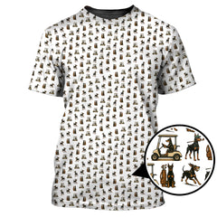 Maxcorners Doberman Pattern Golf Polos, Dog Golf Shirt For Golfers, Crazy Golf Shirts