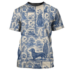 Maxcorners Pattern Golf Shirt, Dachshund Golf Shirt For Men, Toile De Jouy Shirt For Golfer