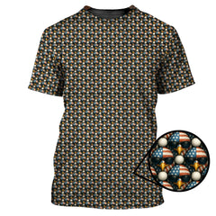 Maxcorners American Flag Eagle And Golf Ball Pattern Golf Polos, USA Golf Shirt, Crazy Golf Shirt For Men