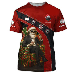 Maxcorners Personalized Christmas Poker Skull Santa Polos, Funny Poker Shirt For Men With Custom Name, Xmas Poker Shirt For Gamble