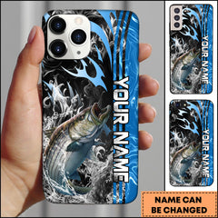 Maxcorners Striped Bass Fishing Vertical Name Modern Splash Art Personalized Name Phone Case