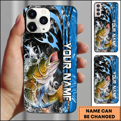 Maxcorners Walleye Fishing Vertical Name Modern Splash Art Personalized Name Phone Case