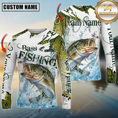 Maxcorners Bass Fishing Big Catch Splash Personalized Name, Team Name 3D Long Sleeve Shirt