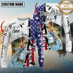 Maxcorners Bass Fishing American Flag Splash Personalized Name, Team Name 3D Long Sleeve Shirt