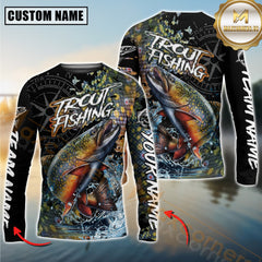Maxcorners Trout Fishing Jumping Fish 3D Printed Personalized Name, Team Name Long Sleeve Fishing Jersey