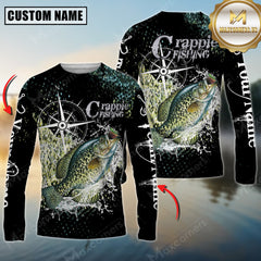 Maxcorners Crappie Fishing Compass Splash 3D Personalized Name, Team Name Long Sleeve Shirt