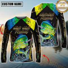 Maxcorners Golden Mahi Mahi Fishing Shirt Jumping Fish Design Personalized Name, Team Name 3D Long Sleeve Shirt