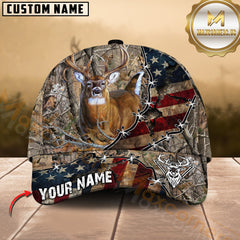 Maxcorners Deer Hunting American Flag Rustic Camo Multicolor Options Personalized Name 3D Cap