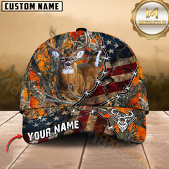 Maxcorners Deer Hunting American Flag Rustic Camo Multicolor Options Personalized Name 3D Cap
