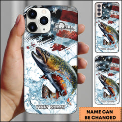 Maxcorners Trout Fishing American Flag Splash Art Personalized Name Phone Case