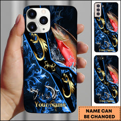 Maxcorners Salmon Fishing Tribal Gold Blue Flame Personalized Name Phone Case