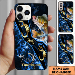 Maxcorners Walleye Fishing Tribal Gold Blue Flame Personalized Name Phone Case