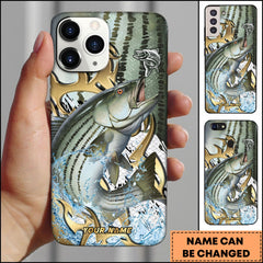 Maxcorners Striped Bass Fishing Golden Tribal Art Personalized Name Phone Case