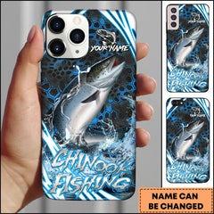 Maxcorners Chinook Salmon Fishing Chinook Salmon Sport Hexagon Pattern Dynamic Splash Personalized Name Phone Case