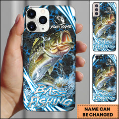 Maxcorners Largemouth Bass Fishing Largemouth Bass Sport Hexagon Pattern Dynamic Splash Personalized Name Phone Case