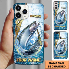 Maxcorners Chinook Salmon Fishing Jumping Chinook Hook Design Ocean Water Splash Art Personalized Name Phone Case