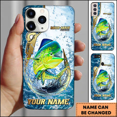 Maxcorners Mahi-Mahi Fishing Jumping Mahi-Mahi Hook Design Ocean Water Splash Art Personalized Name Phone Case