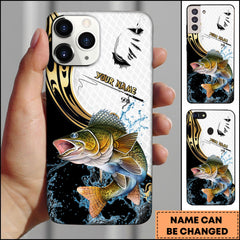 Maxcorners Walleye Fishing Tribal Curve Black White Splash Personalized Name Phone Case