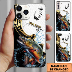 Maxcorners Trout Fishing Tribal Curve Black White Splash Personalized Name Phone Case