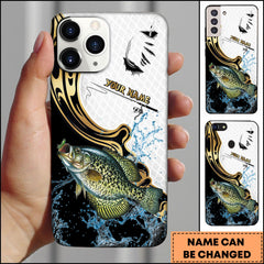 Maxcorners Crappie Fishing Tribal Curve Black White Splash Personalized Name Phone Case