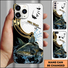Maxcorners Catfish Fishing Tribal Curve Black White Splash Personalized Name Phone Case