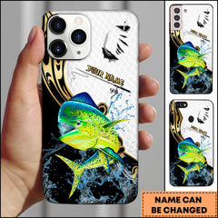 Maxcorners Mahi-mahi Fishing Tribal Curve Black White Splash Personalized Name Phone Case